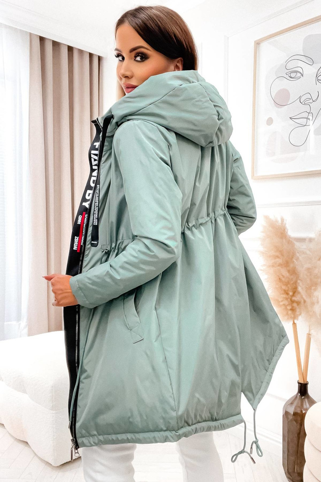 KURTKA PARKA Z KAPTUREM I ŚCIĄGACZEM W PASIE- ZIELONA