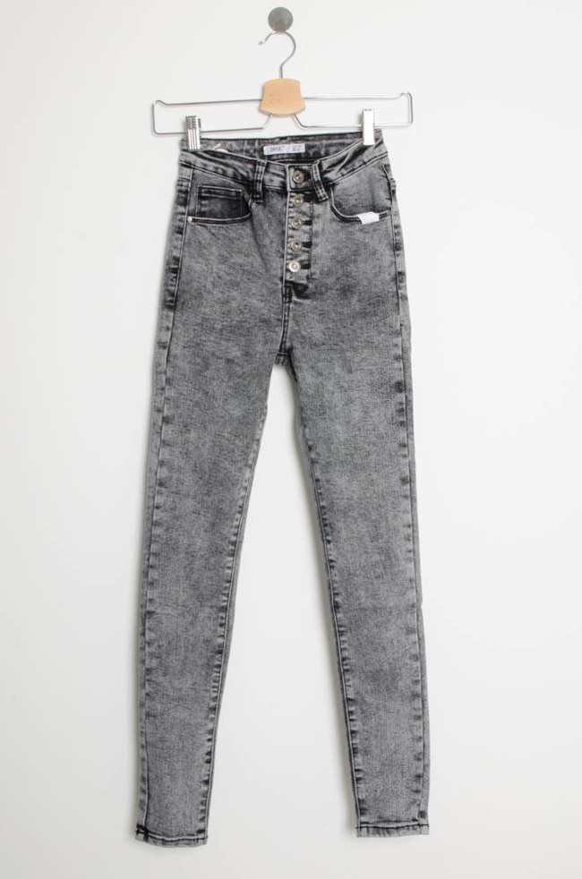 SZARE SPODNIE JEANSOWE Z GUZIKAMI - WYSOKI STAN