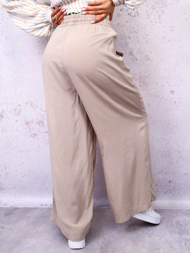 SPODNIE MATERIAŁOWE Z SZEROKIMI NOGAWKAMI- BEŻOWE