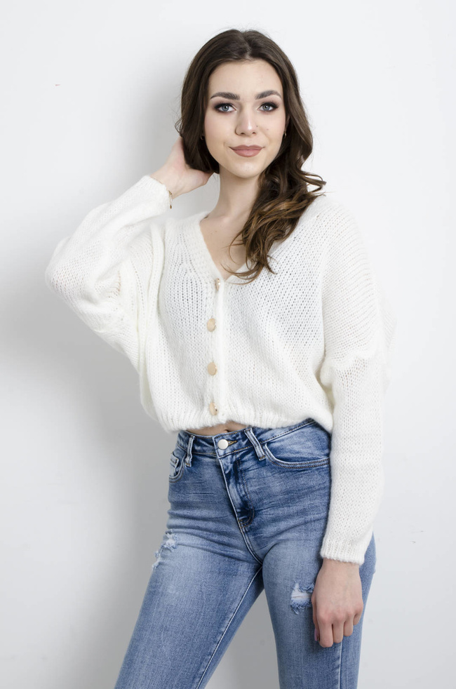 SWETER KARDIGAN ZAPINANY NA GUZIKI- BIAŁY