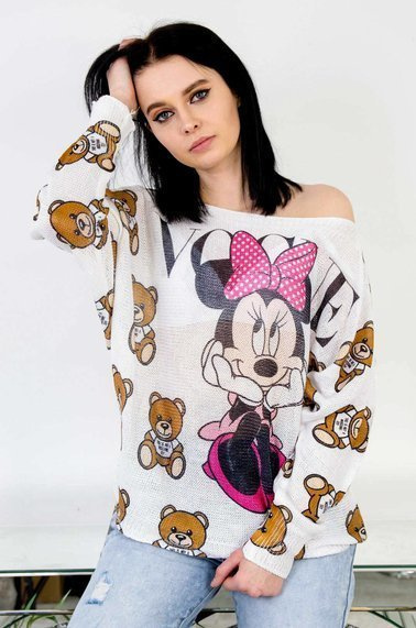 BIAŁA LUŹNA BLUZKA Z MOTYWEM MYSZKI