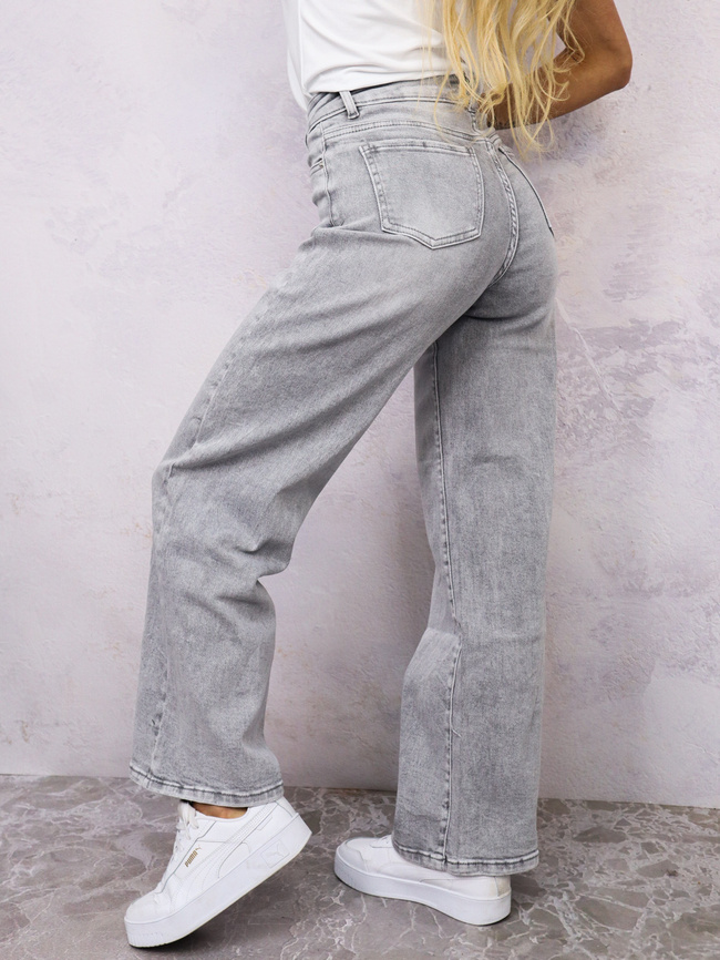 SPODNIE JEANSOWE Z SZEROKĄ NOGAWKĄ I WYSOKIM STANEM- SZARE