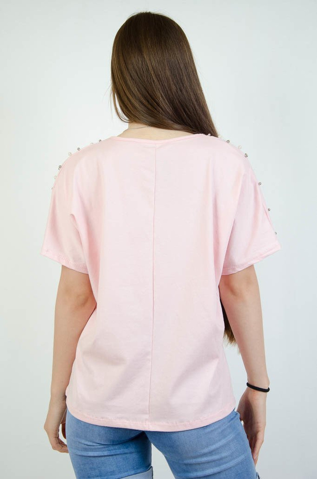 Różowa bluzka oversize z koralikami