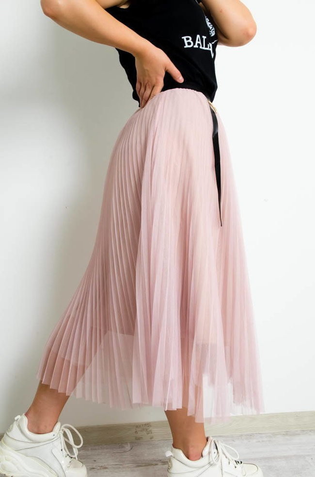 RÓŻOWA PLISOWANA SPÓDNICA MIDI Z TIULU 