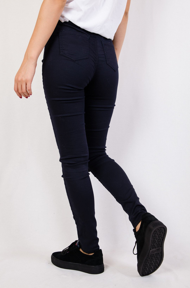 Granatowe spodnie skinny jeans z wysokim stanem