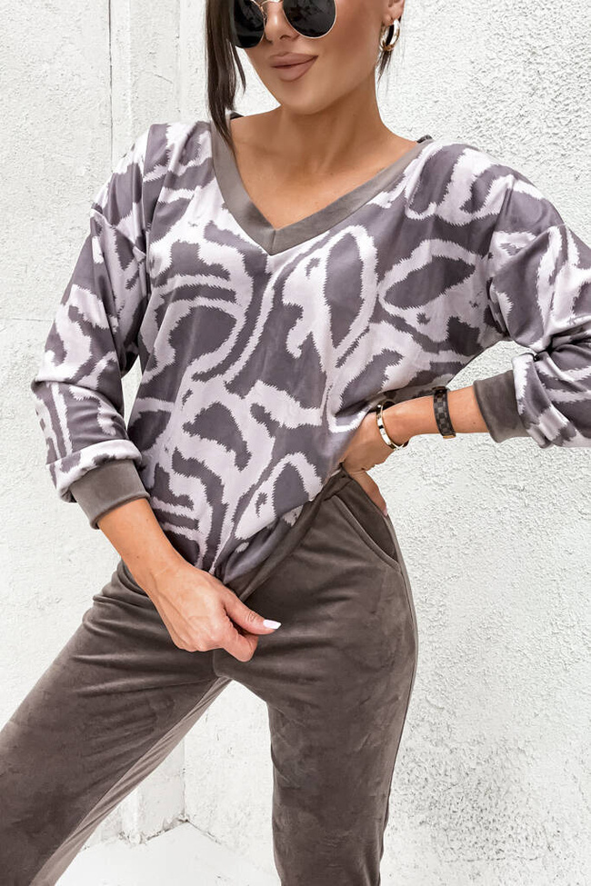 WELUROWY KOMPLET DRESOWY SPODNIE+ WZORZYSTA BLUZA