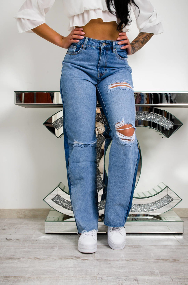 SPODNIE JEANSOWE Z SZEROKIMI NOGAWKAMI I WYSOKIM STANEM - WIDE LEG