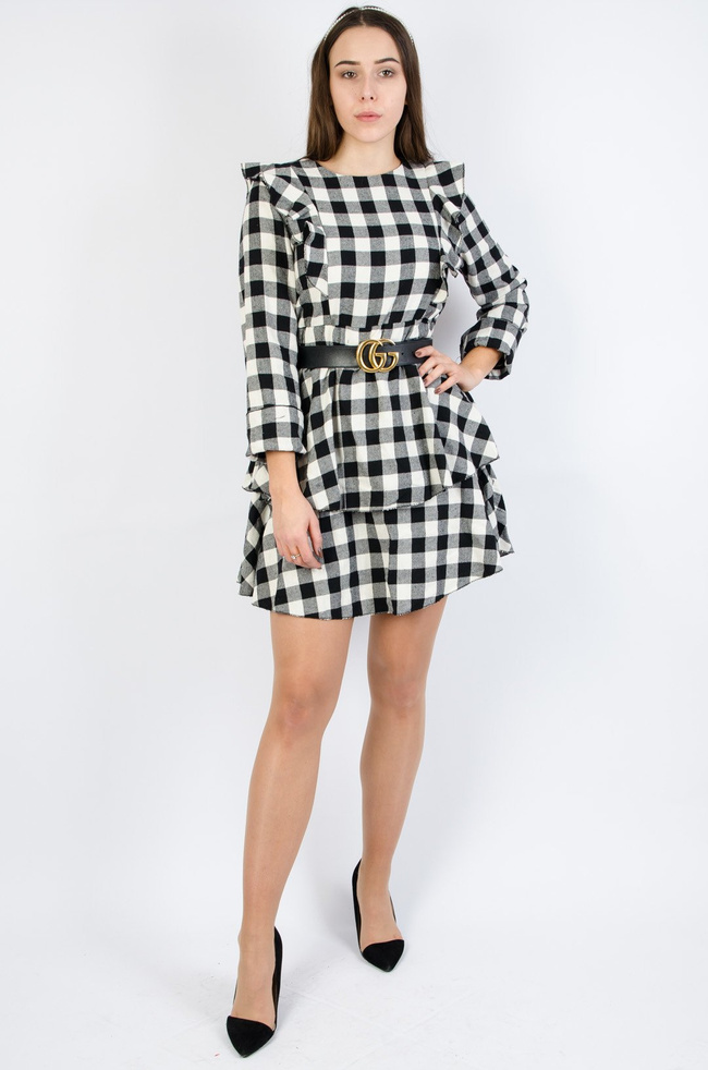 BIAŁO-CZARNA SUKIENKA W KRATĘ