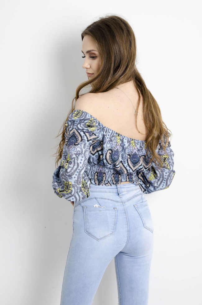 BLUZKA HISZPANKA NIEBIESKA Z WIĄZANIEM