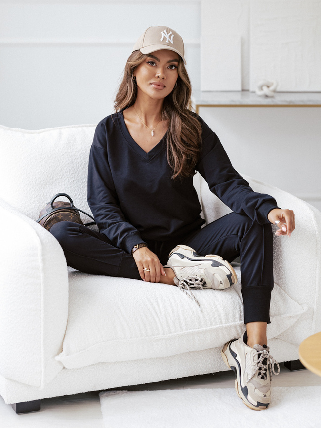 KOMPLET DRESOWY SPODNIE + BLUZA W SZPIC- CZARNY