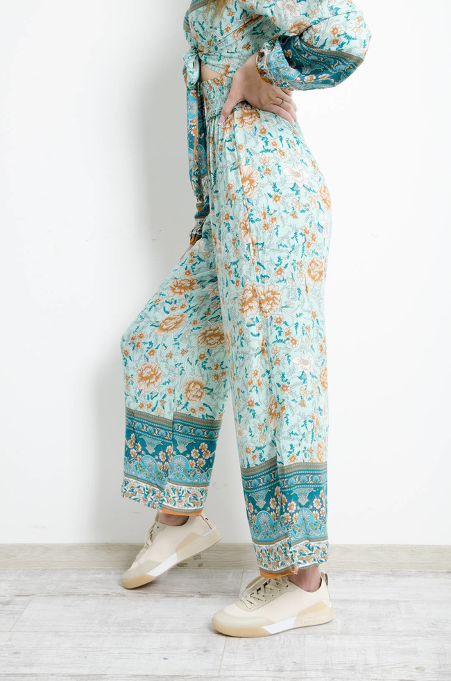 KOMPLET W KWIATY - TURKUSOWY