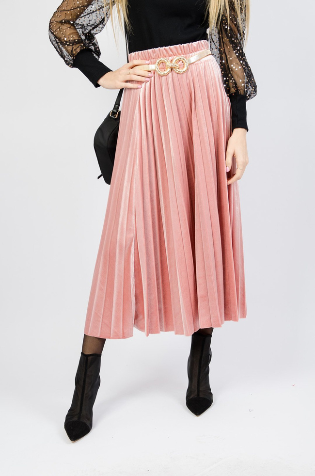 JASNO-RÓŻOWA WELUROWA SPÓDNICA