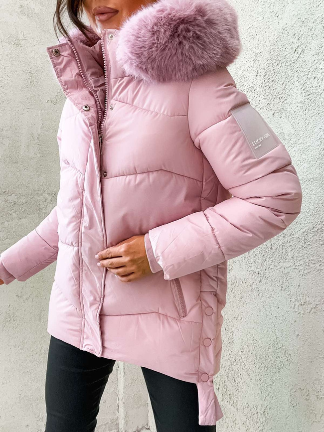 KURTKA Z NASZYWKĄ I LISEM NA KAPTURZE- RÓŻOWA