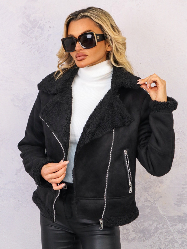 ZAMSZOWA KURTKA Z KOŻUCHEM- CZARNA