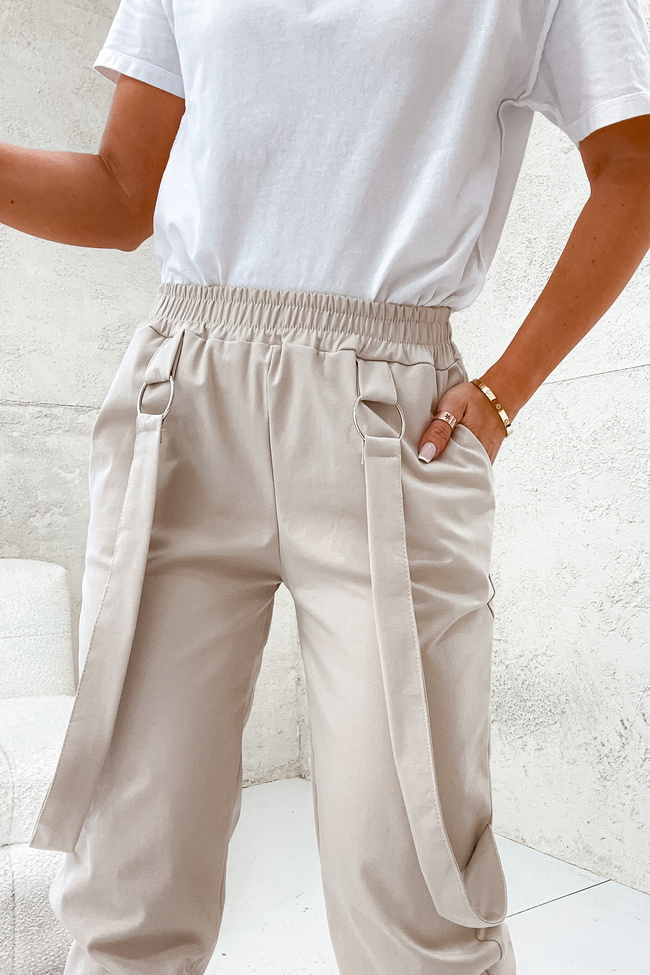 SPODNIE ONESIZE ZE ŚCIĄGACZAMI NA NOGAWCE- BEŻOWE