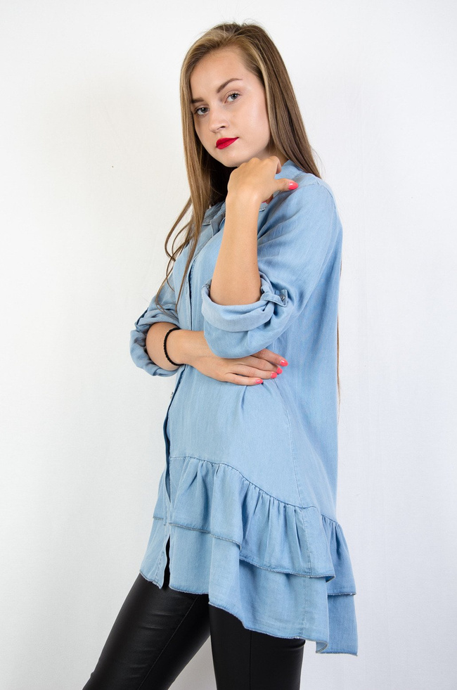 Koszula jeans z falbaną na dole