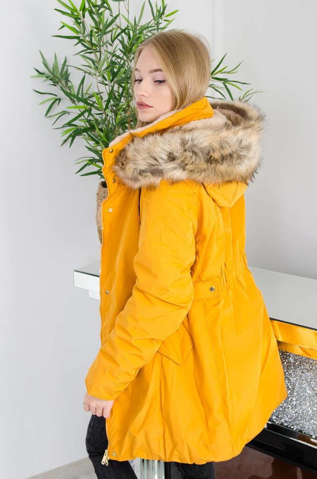 MUSZTARDOWA KURTKA ZIMOWA PARKA NA MISIU