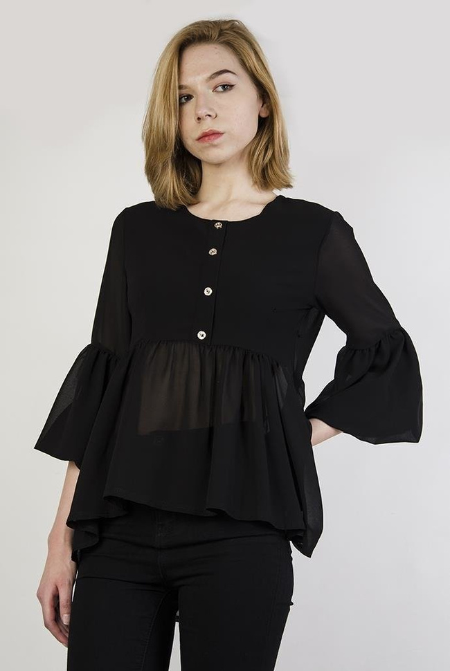 Czarna bluzka z siateczkowym odcięciem pod biustem