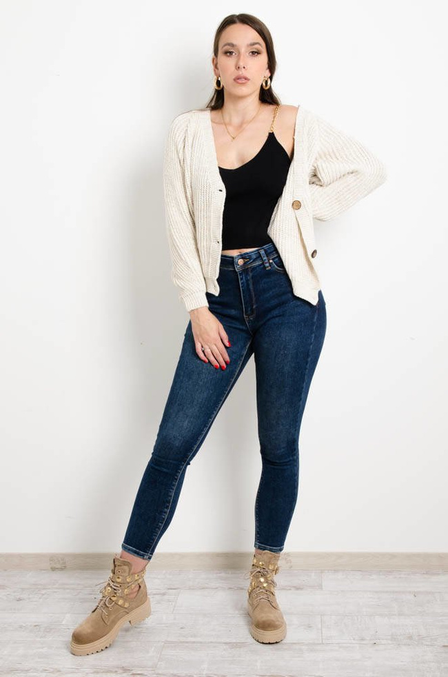 BEŻOWY ROZPINANY SWETER O LUŹNYM KROJU