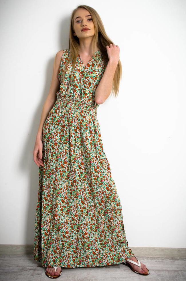 BIAŁA SUKIENKA MAXI W KWIATY-KOPERTOWY DEKOLT