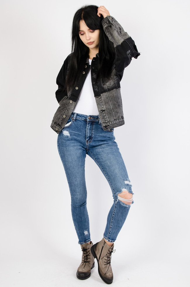 Czarno-szara kurtka jeansowa 