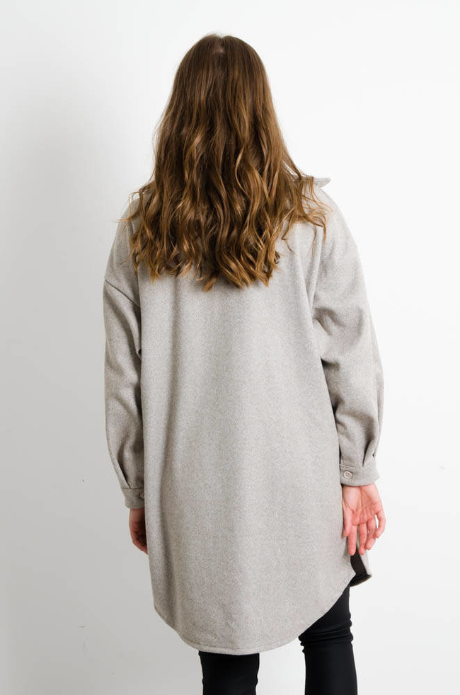 SZARY DŁUGI PŁASZCZ KOSZULOWY