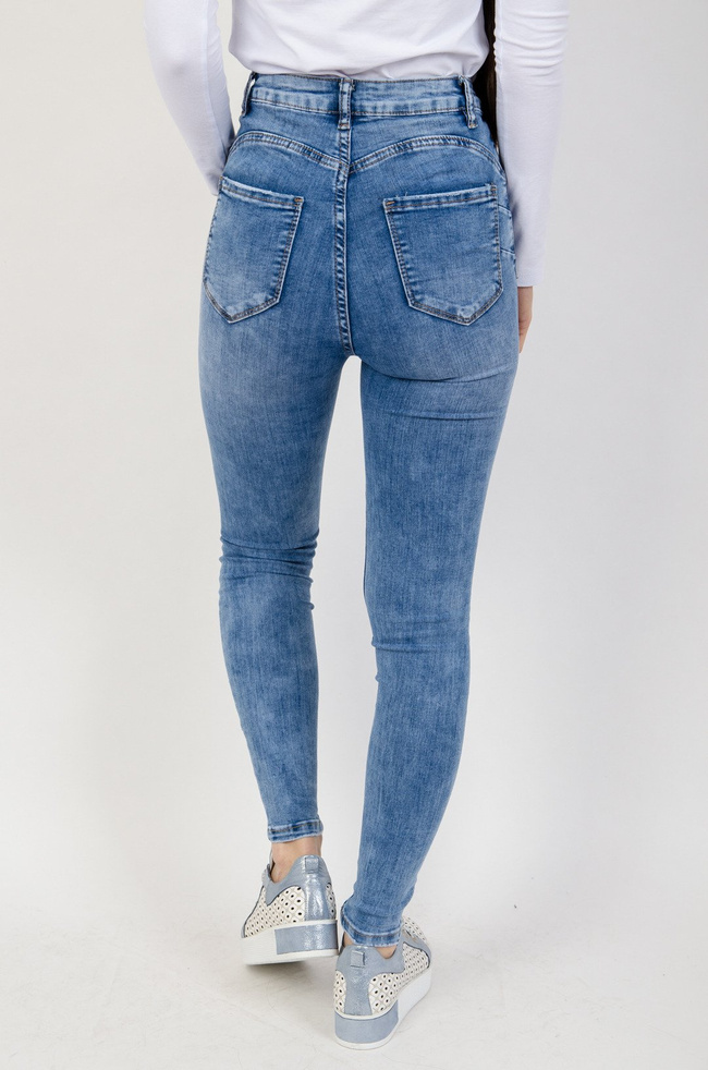 Jasne spodnie jeansowe z rozcięciami na kolanach typu Push-Up