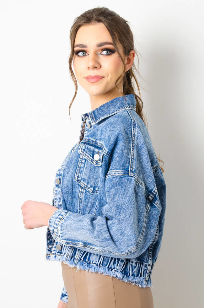 KURTKA JEANSOWA BOMBERKA Z KOŁNIERZEM