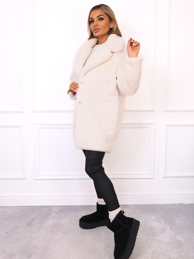 PŁASZCZ FUTRZANY Z KOŁNIERZEM- BIAŁY