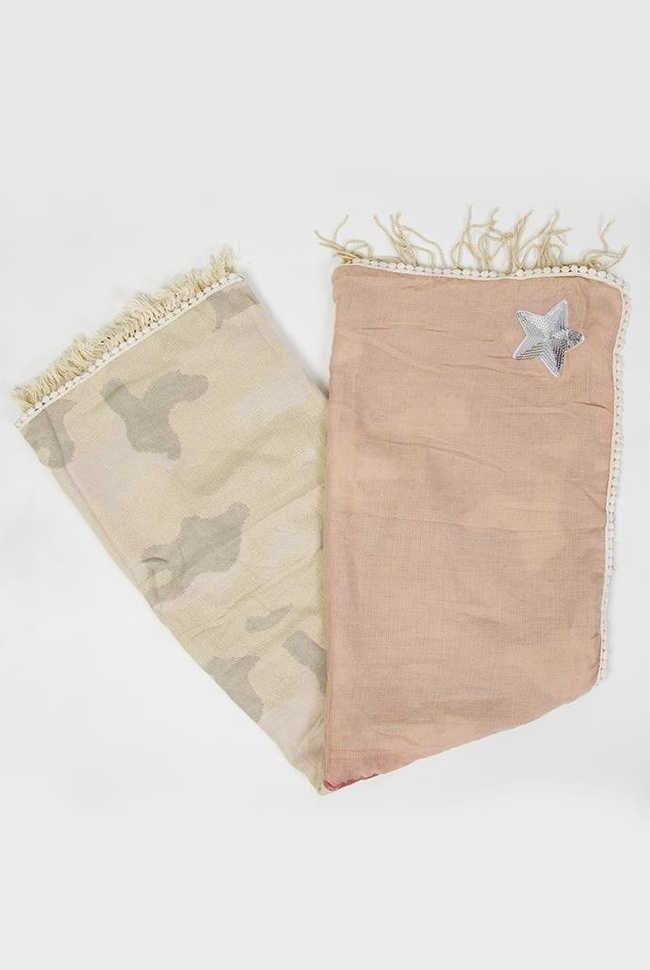 Szal jasnoróżowy/moro z gwiazdą