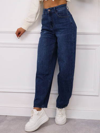 SPODNIE JEANSOWE LOOSE  Z WYSOKIM STANEM- GRANATOWE