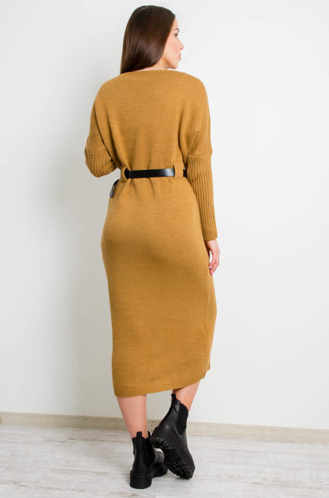 DŁUGA SUKIENKA SWETERKOWA Z PASKIEM