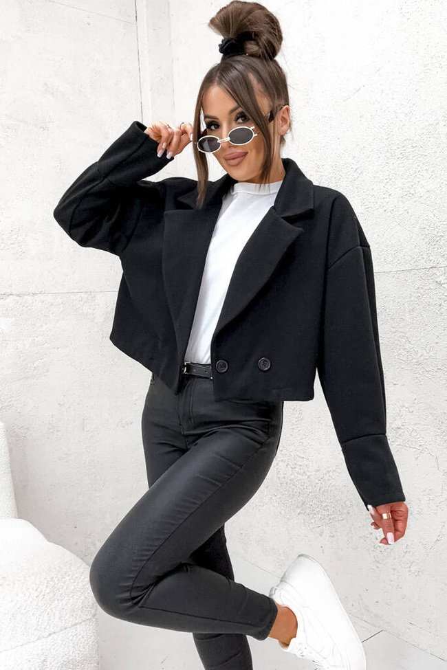 KURTKA DWURZĘDOWA O FASONIE MARYNARKI- CZARNA