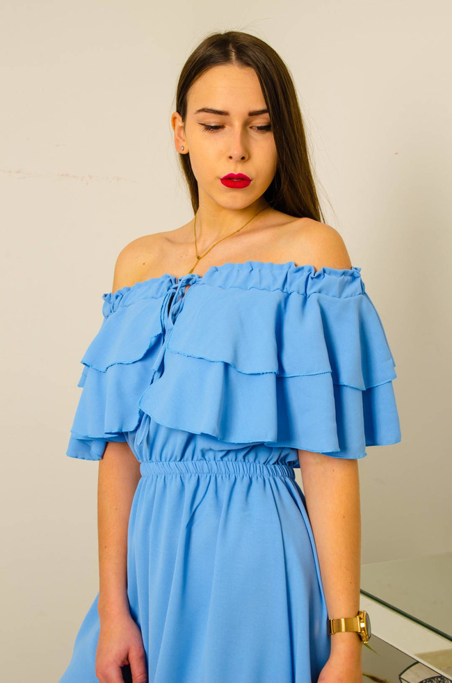 NIEBIESKA SUKIENKA HISZPANKA Z FALBANKĄ