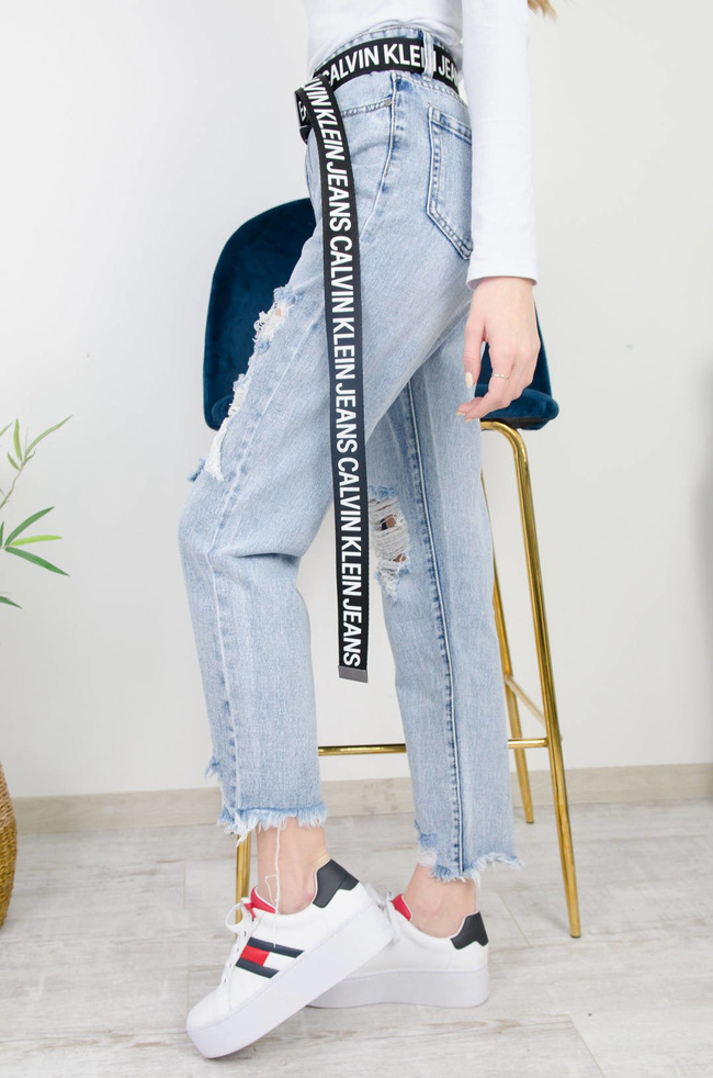 JASNE SPODNIE JEANSOWE BOYFRIEND Z PRZETARCIAMI- WYSOKI STAN