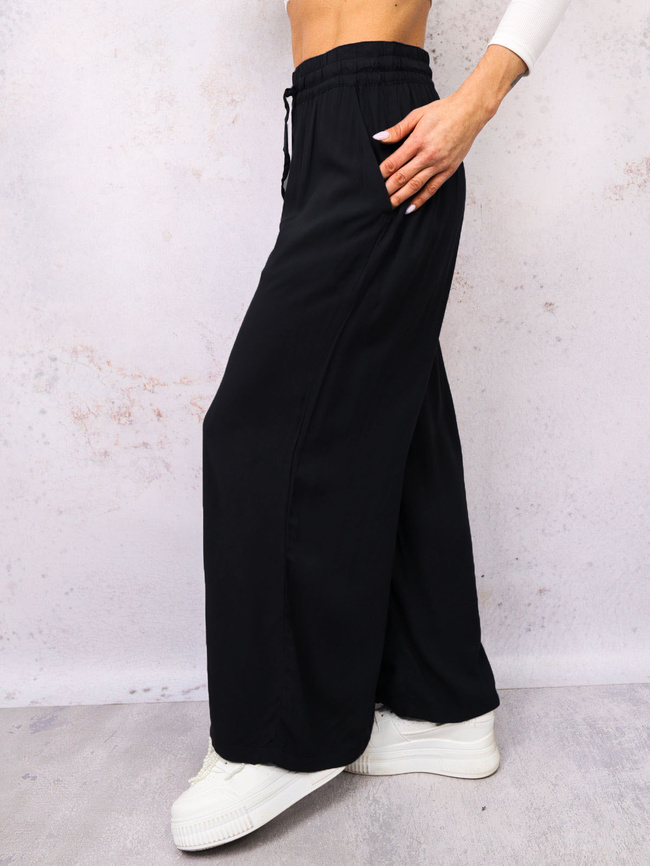 SPODNIE MATERIAŁOWE Z SZEROKIMI NOGAWKAMI- CZARNE