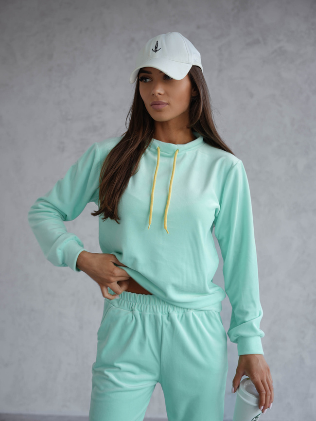 KOMPLET DRESOWY WELUROWY Z KONTRASTOWYMI SZNURKAMI- MIĘTOWY