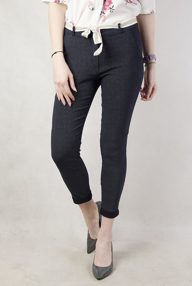 Granatowe spodnie materiałowe w kropki