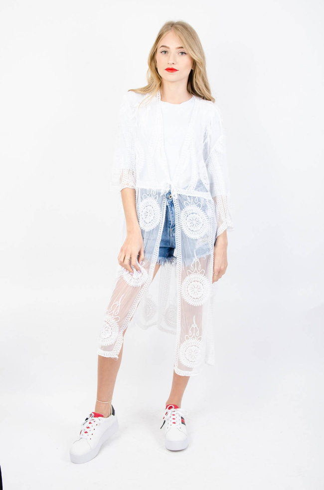 BIAŁA NARZUTA PLAŻOWA PAREO Z SIATKI