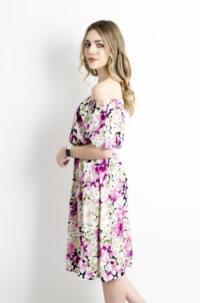 SUKIENKA HISZPANKA W KWIATOWY WZÓR- GRANATOWA