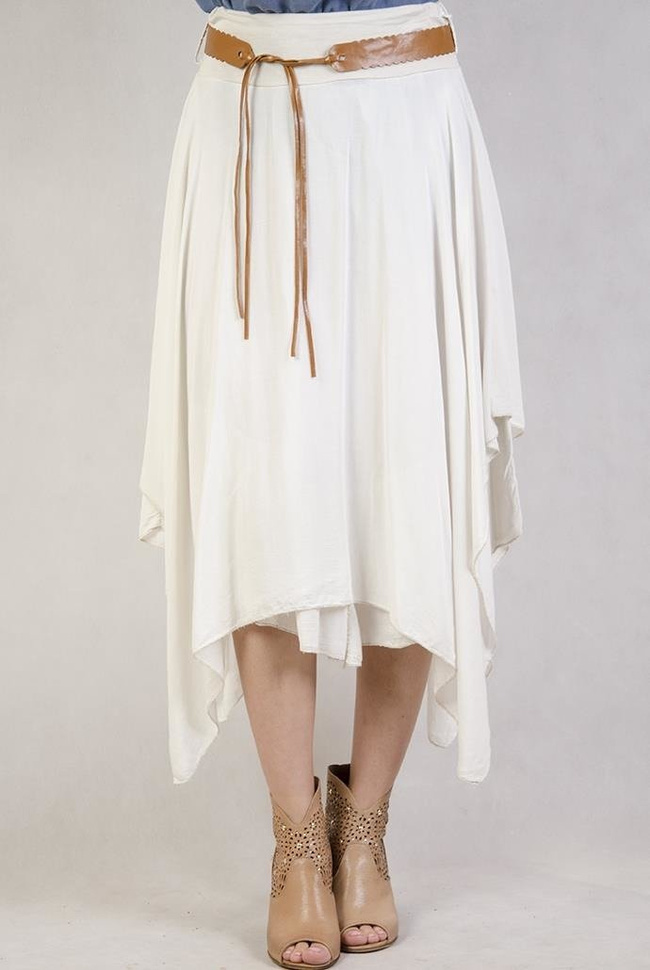 Asymetryczna spódnica z paskiem beżowa