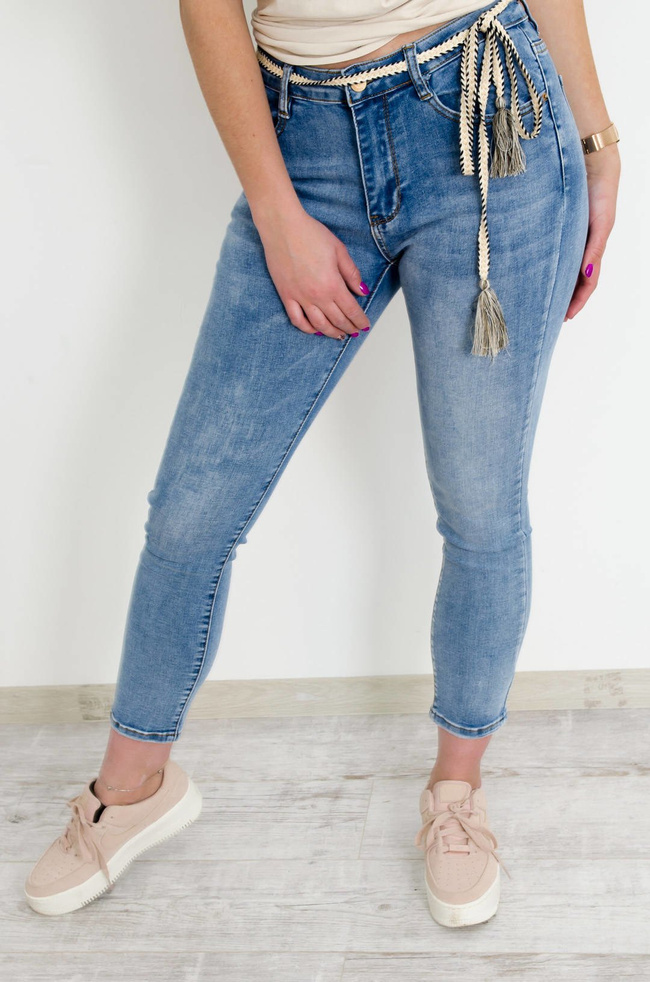 JASNE SPODNIE JEANSOWE TYPU PLUS SIZE Z PASKIEM ( L-4XL )