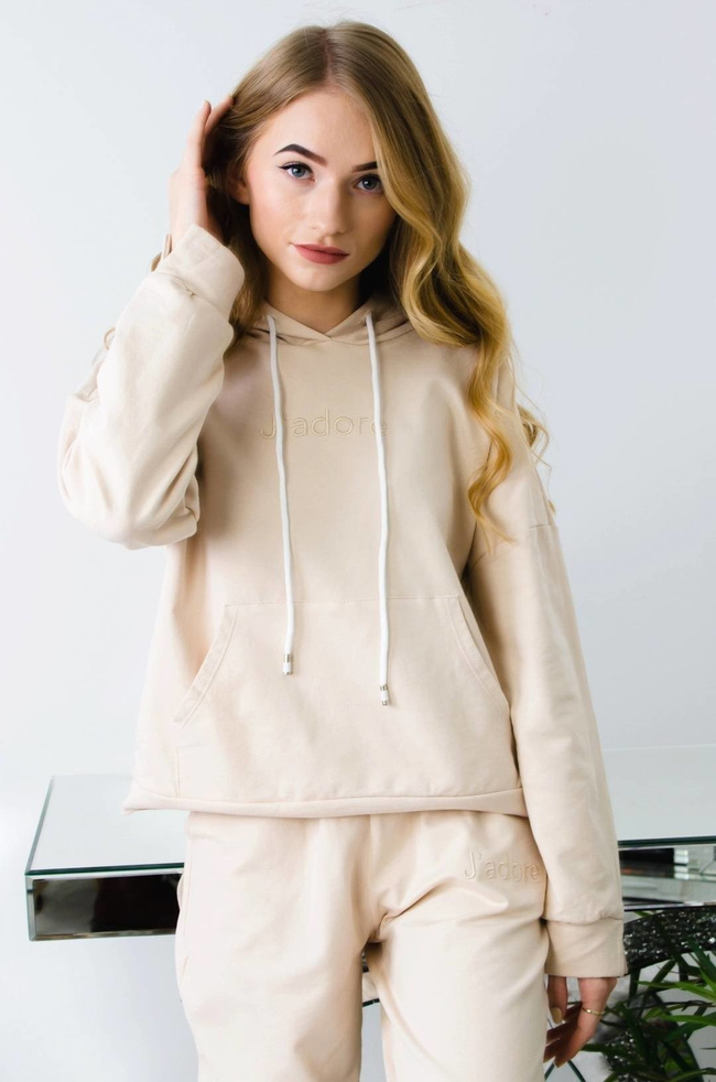 BEŻOWY BAWEŁNIANY KOMPLET DRESOWY J'ADORE