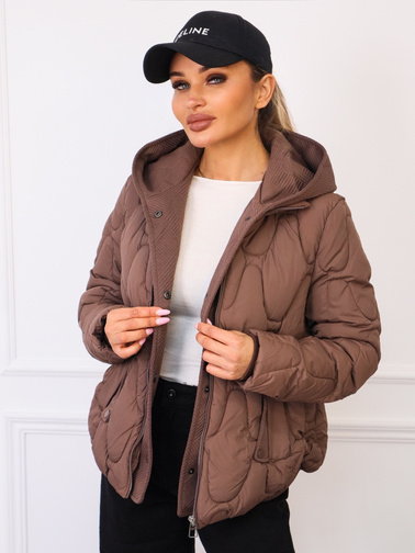 KURTKA PIKOWANA Z DZIANINOWYMI WSTAWKAMI- BRĄZOWA