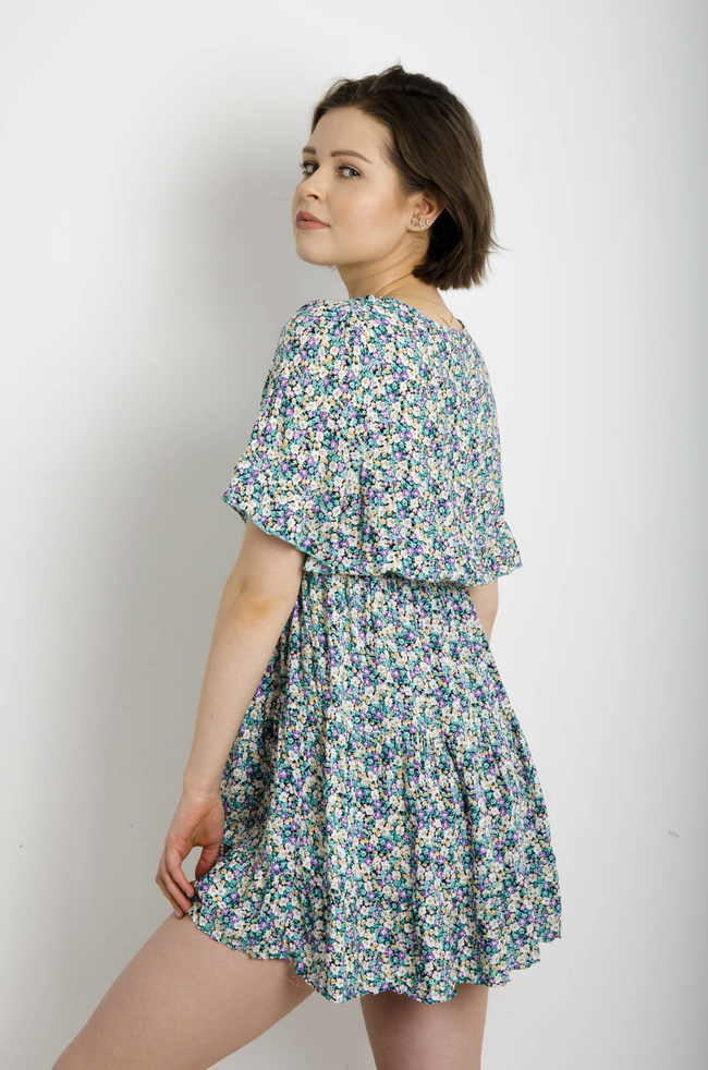 SUKIENKA MINI W KWIATY - FIOLETOWA