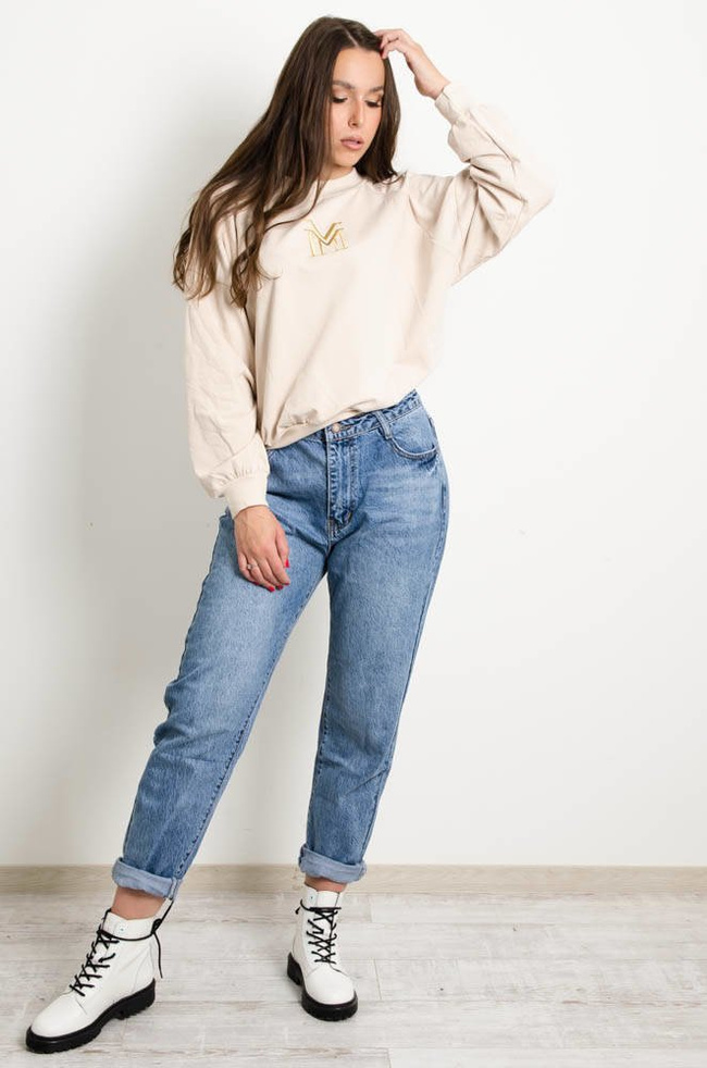 BEŻOWA BLUZA OVERSIZE Z WYSZYWANYM LOGO ''M''