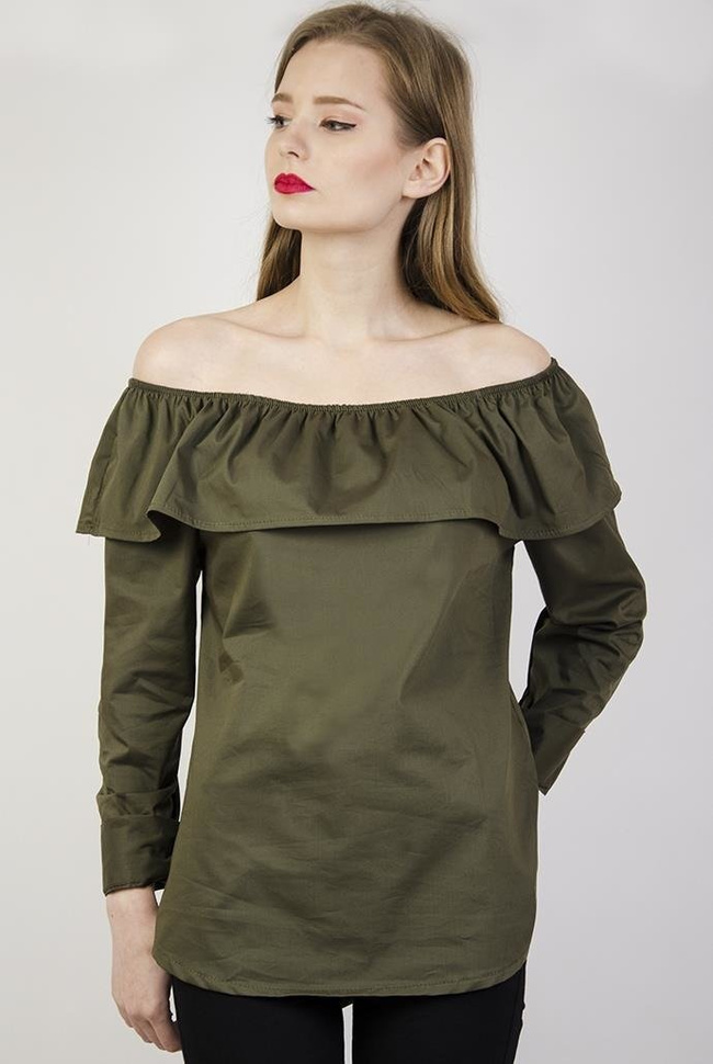 Koszula zielona z hiszpańskim dekoltem