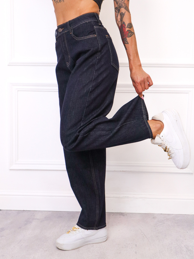 SPODNIE JENSOWE LOOSE Z WYSOKIM STANEM- CIEMNY GRANAT