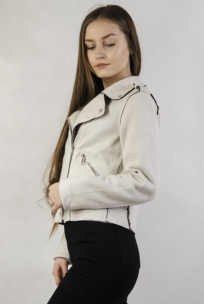 Beżowa ramoneska z zamszu