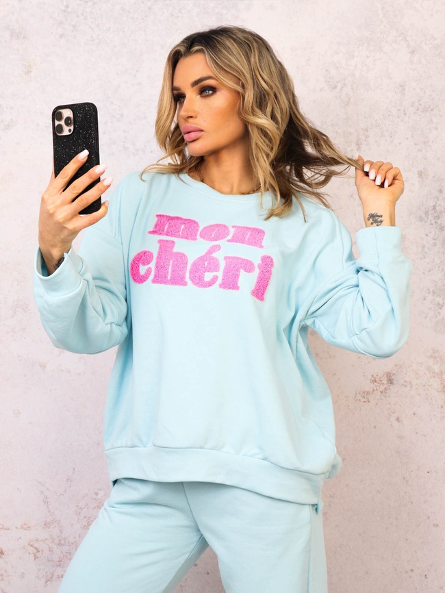 KOMPLET DRESOWY BLUZA Z NAPISEM+ SPODNIE- NIEBIESKI